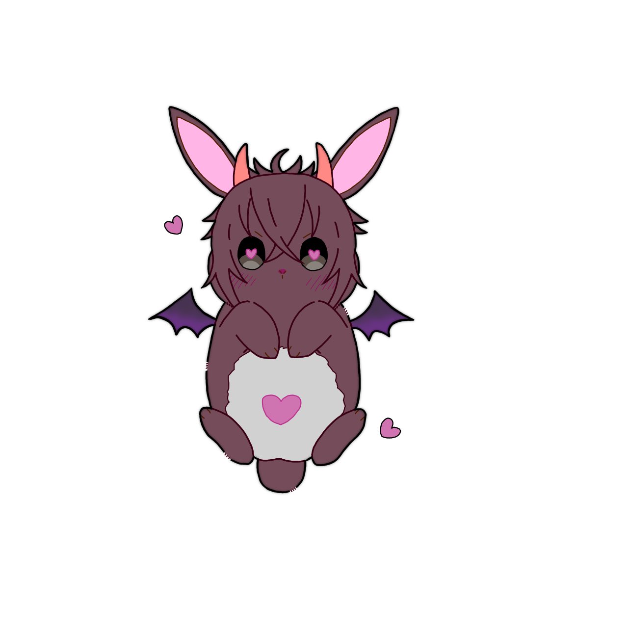 &lt;3 &lt;3_eyes 2_horns alternate_species ambiguous_gender bangs blush blush_lines brown_body brown_fur brown_hair countershade_fur countershade_torso countershading demon feral feralized fur furrification hair heart_(marking) hi_res horn lagomorph leporid mammal membrane_(anatomy) membranous_wings morvay_(nu:_carnival) nu:_carnival paws rabbit scut_tail short_tail simple_background solo tail tokiwairo_0412 white_background white_body white_countershading wings