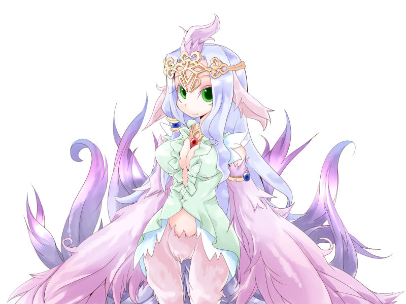 1girl animal_ears armlet bird_ears bird_legs bird_tail bmp-to-png_conversion breasts cleavage crown dress eyeshadow feathered_wings feathers green_dress green_eyes harpy large_breasts long_hair looking_at_viewer lucretia_(mon-musu_quest!) makeup mon-musu_quest! monster_girl non-web_source pink_eyeshadow pink_feathers pink_wings purple_feathers purple_hair single_hair_tube smile solo tail tail_raised transparent_background very_long_hair winged_arms wings
