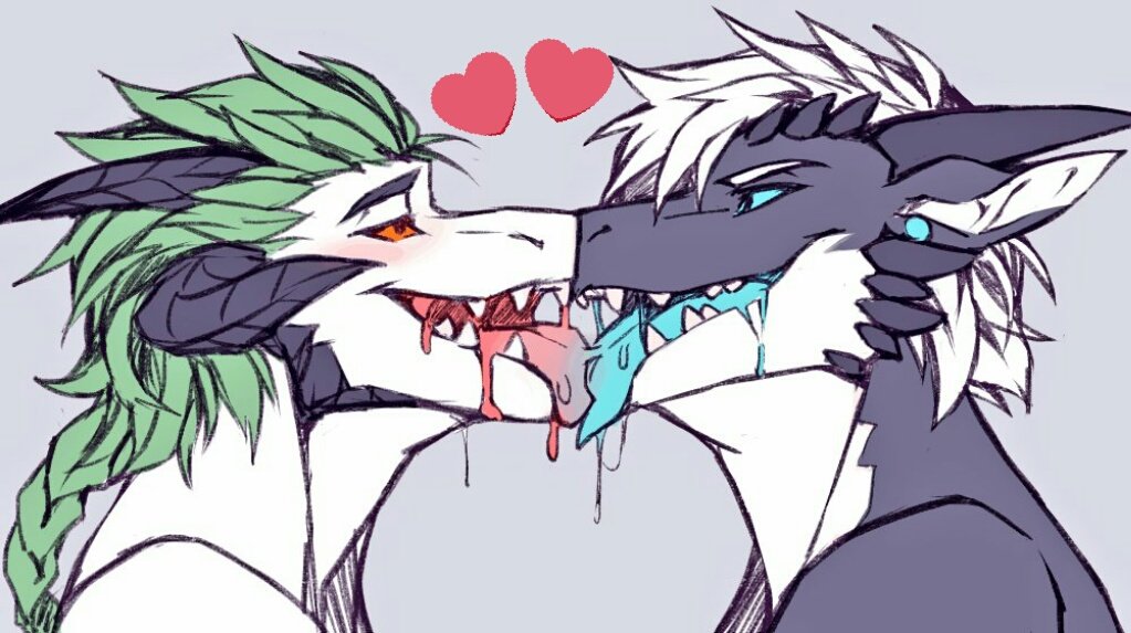 &lt;3 anthro dragon duo french_kissing horn kemono kissing male male/male saliva scalie tongue yin_fish