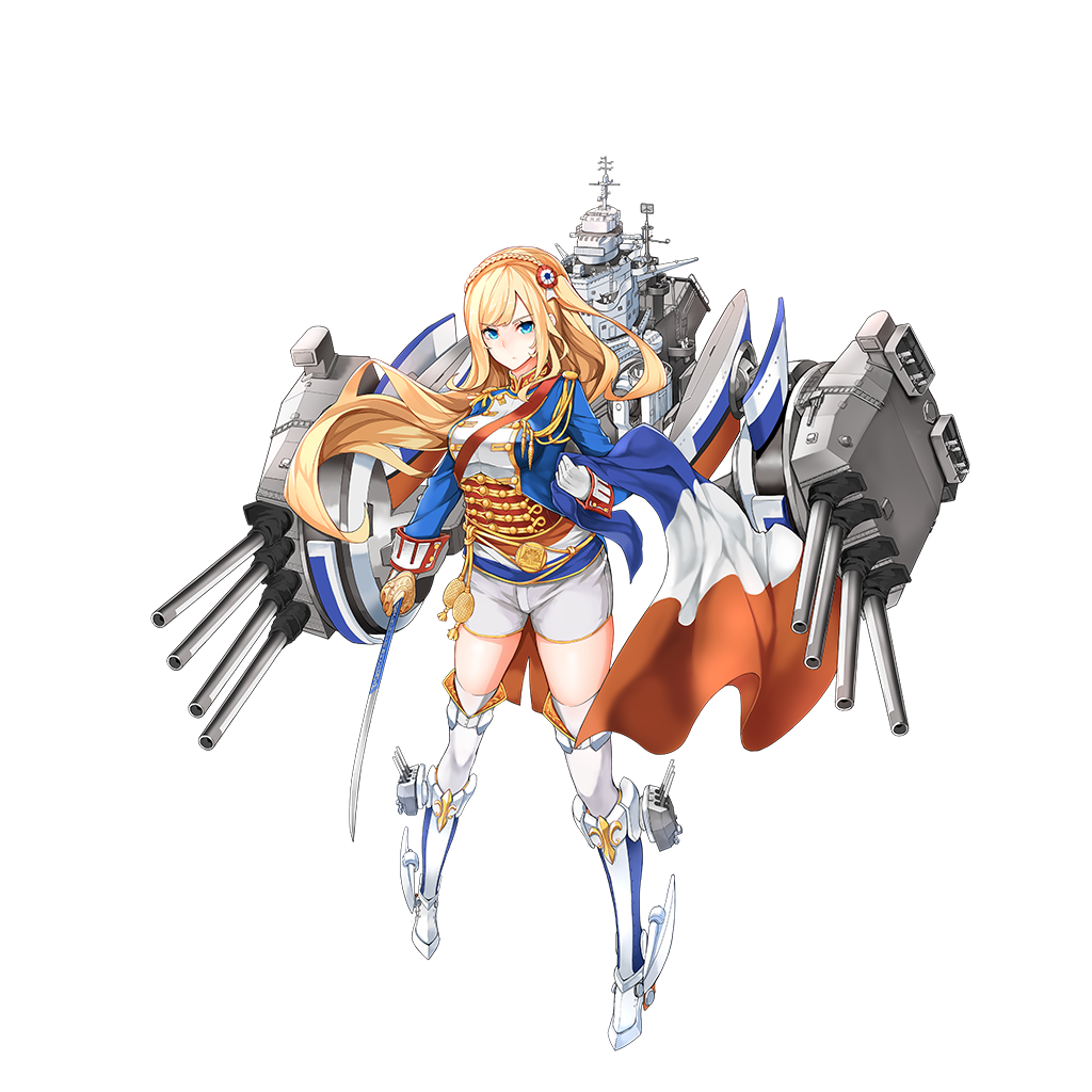 1girl aiguillette blonde_hair blue_eyes blue_jacket braid breasts cannon closed_mouth crown_braid double-breasted epaulettes flag france french_flag full_body gloves holding holding_flag holding_sword holding_weapon jacket legs_apart long_hair long_sleeves looking_at_viewer machinery medium_breasts military military_uniform official_art red_sash remodel_(zhan_jian_shao_nyu) richelieu_(zhan_jian_shao_nyu) rigging saber_(weapon) shorts side_ponytail solo standing sword thighhighs transparent_background turret uniform weapon white_gloves white_legwear white_shorts zhan_jian_shao_nyu