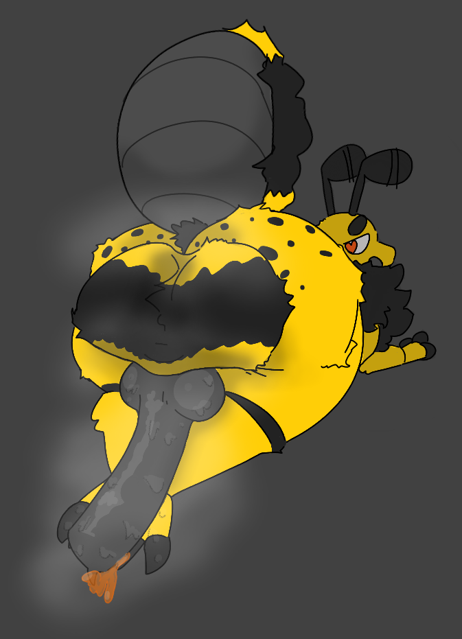 &lt;3 &lt;3_eyes 2d antennae_(anatomy) anthro arthropod arthropod_abdomen balls bee bee_(fluffybeeboy) big_balls big_butt bodily_fluids butt colored cum feet flavored_cum fluffy fluffybeeboy food foot_fetish foot_play footjob freckles genital_fluids genitals grey_background honey_(food) honey_cum huge_balls hymenopteran insect knot looking_back male musk musk_clouds rear_view sex simple_background solo sweat unusual_bodily_fluids unusual_cum unusual_genital_fluids