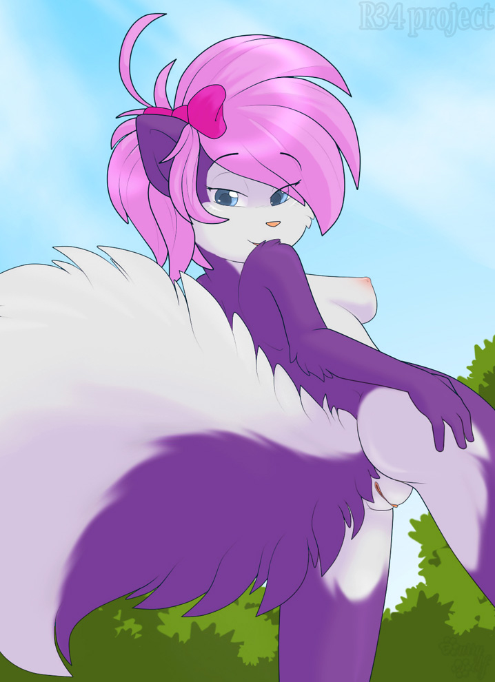 anthro breasts butt female fifi_la_fume fifi_le_fume fluffy_tail furry_wolf helsy mammal nipples pussy side_boob skunk solo tiny_toon_adventures tiny_toons warner_brothers