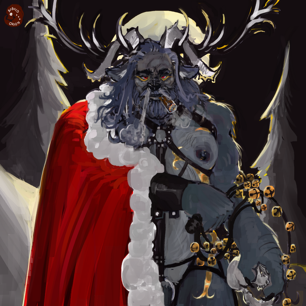 bell christmas holidays invalid_tag kobold_orion krampus kyngios leather_daddy leftie_comm middle_aged_ancient_eldritch_fae_creature santa_claus whip