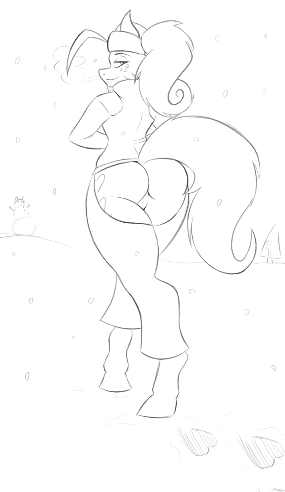 &lt;3 2017 anthro butt chaps clothing cutie_mark equine fan_character horse jay_(oc) jrvanesbroek male mammal monochrome my_little_pony pony ponytail snowman solo steam
