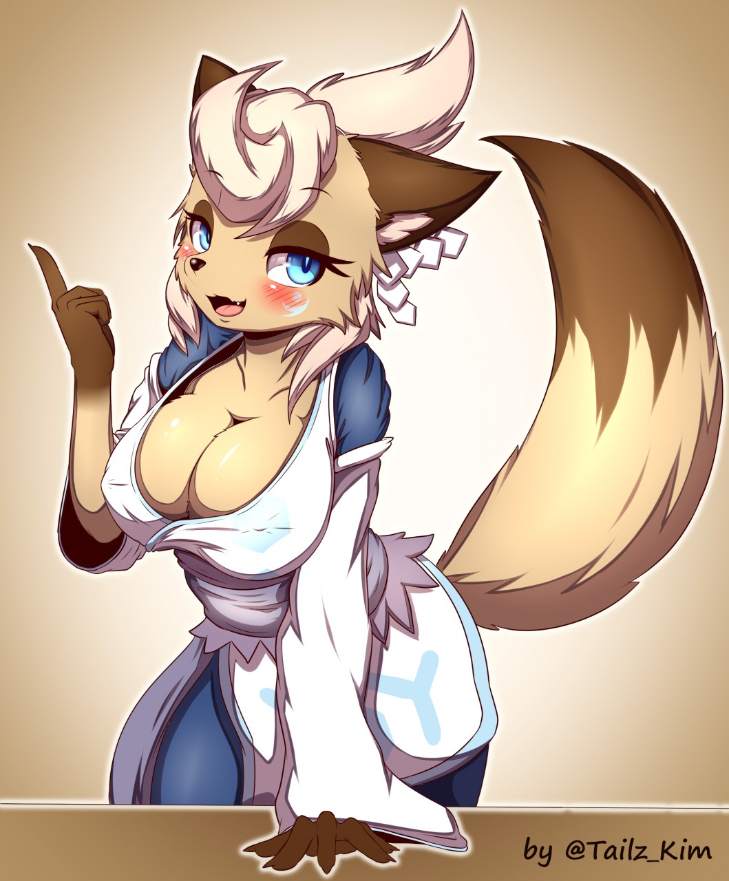 anthro blush breasts cleavage clothed clothing female fluffy fur invalid_tag tailzkim
