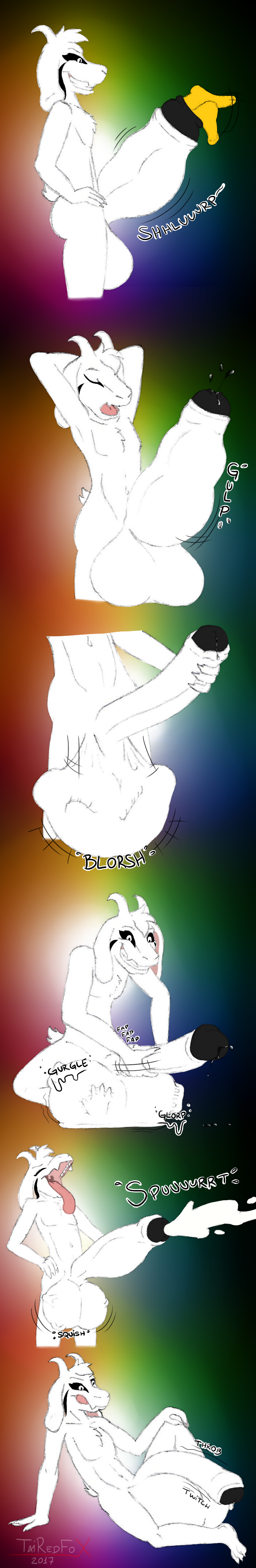 ambiguous_gender anthro asriel_dreemurr balls big_penis boss_monster caprine cock_bulge cock_vore comic digestion english_text eyes_closed fangs feet fur goat god_of_hyperdeath half-closed_eyes hand_on_penis hands_behind_head hands_on_knees happy horn human human_prey interspecies invalid_tag licking licking_lips lying male male/ambiguous mammal masturbation open_mouth orgasm penis precum protagonist_(undertale) standing tairedfox teeth text tongue tongue_out undertale vein veiny_penis video_games vore yellow_skin