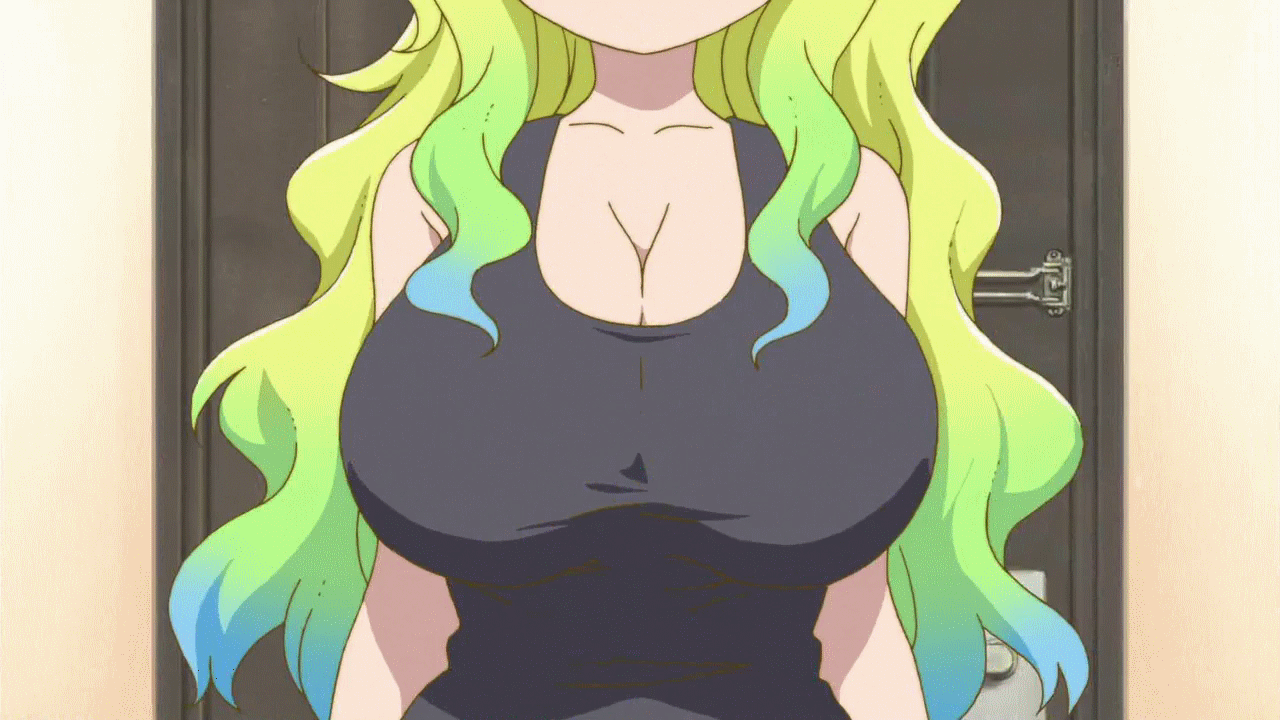 The Big ImageBoard (TBIB) - 1girl animated animated gif aqua hair bouncing breasts  breasts cleavage green hair huge breasts kobayashi-san chi no maidragon  long hair lucoa quetzalcoatl (maidragon) solo | 5652500