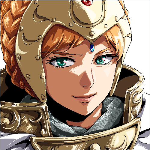 armor braid brown_hair chainmail closed_mouth eyebrows_visible_through_hair face gem glint green_eyes helmet kaze_no_tani_no_nausicaa kushana lowres smile solo studio_ghibli zill_(lisalisa1983)