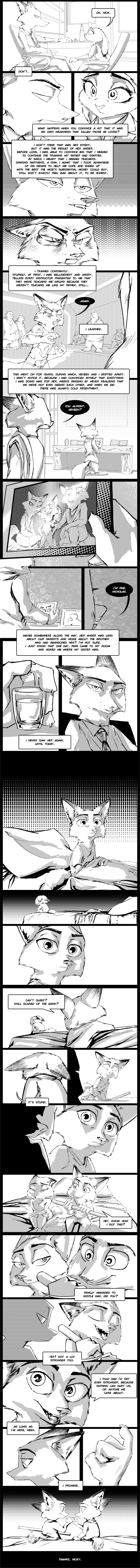 2019 absurd_res anthro black_border border canid canine clothed clothing comic cub dialogue dipstick_ears disney english_text female flashback fox greyscale group hair hi_res john_wilde judy_hopps lagomorph male mammal monochrome mrs_wilde necktie neveen_(kulkum) nick_wilde polar_bear rabbit screentone sitting speech_bubble suit text thewyvernsweaver ursid ursine young zootopia