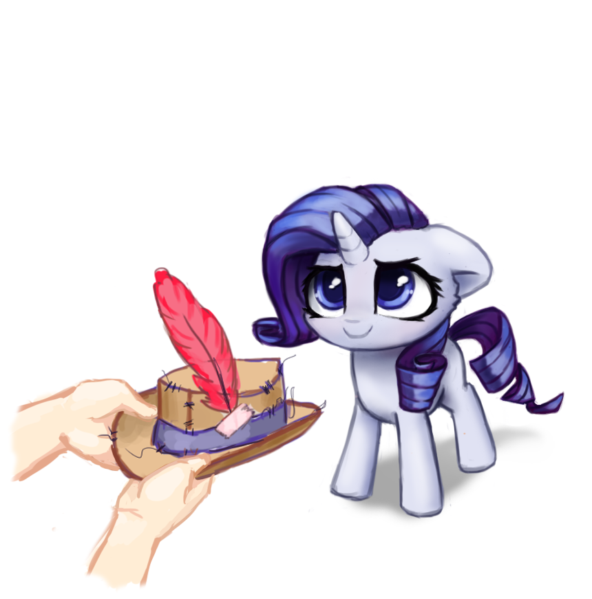 2016 blue_eyes duo equine female feral friendship_is_magic hair hat holding_object hooves horn inowiseei mammal my_little_pony rarity_(mlp) simple_background smile solo_focus unicorn white_background