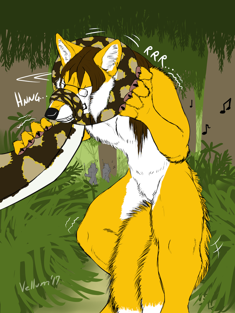 ... 2017 2_tails ambiguous_gender anthro asphyxiation biped black_claws black_nose brown_hair brown_scales bushes canine cheek_tuft choking claws coiling comic detailed_background digital_media_(artwork) dipstick_tail eyes_closed eyewear featureless_crotch feral fluffy fluffy_tail fox fur glasses grey_fur group hair holding_object holding_weapon jungle long_hair male mammal melee_weapon multi_tail multicolored_fur multicolored_tail musical_note naturally_censored nude outside polearm reptile scales scalie shaking signature snake snout solo_focus spear standing tan_scales teeth tree trembling tuft two_tone_fur two_tone_tail vellum weapon white_fur white_scales white_tail wolf yellow_fur yellow_scales yellow_tail