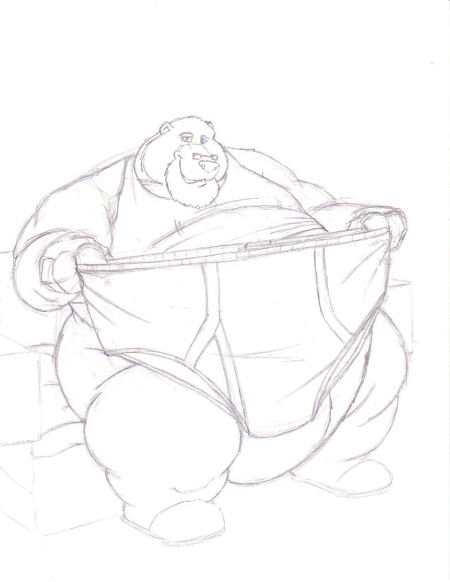 bear bottomless clothed clothing dirtymutt eyewear glasses male mammal obese overweight underwear