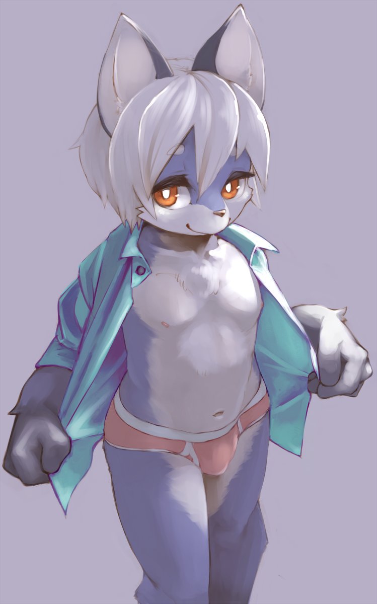 anthro briefs bulge clothing cub hair kemoisumi kemono looking_at_viewer male mammal navel nipples orange_eyes shirt simple_background smile solo standing underwear undressing young