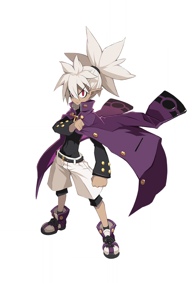 1boy dark_persona demon_boy disgaea disgaea_rpg full_body harada_takehito male_focus mao_(disgaea) mao_(mao_xeno) official_art pointy_ears red_eyes shoelaces shoes shorts solo transparent_background white_hair