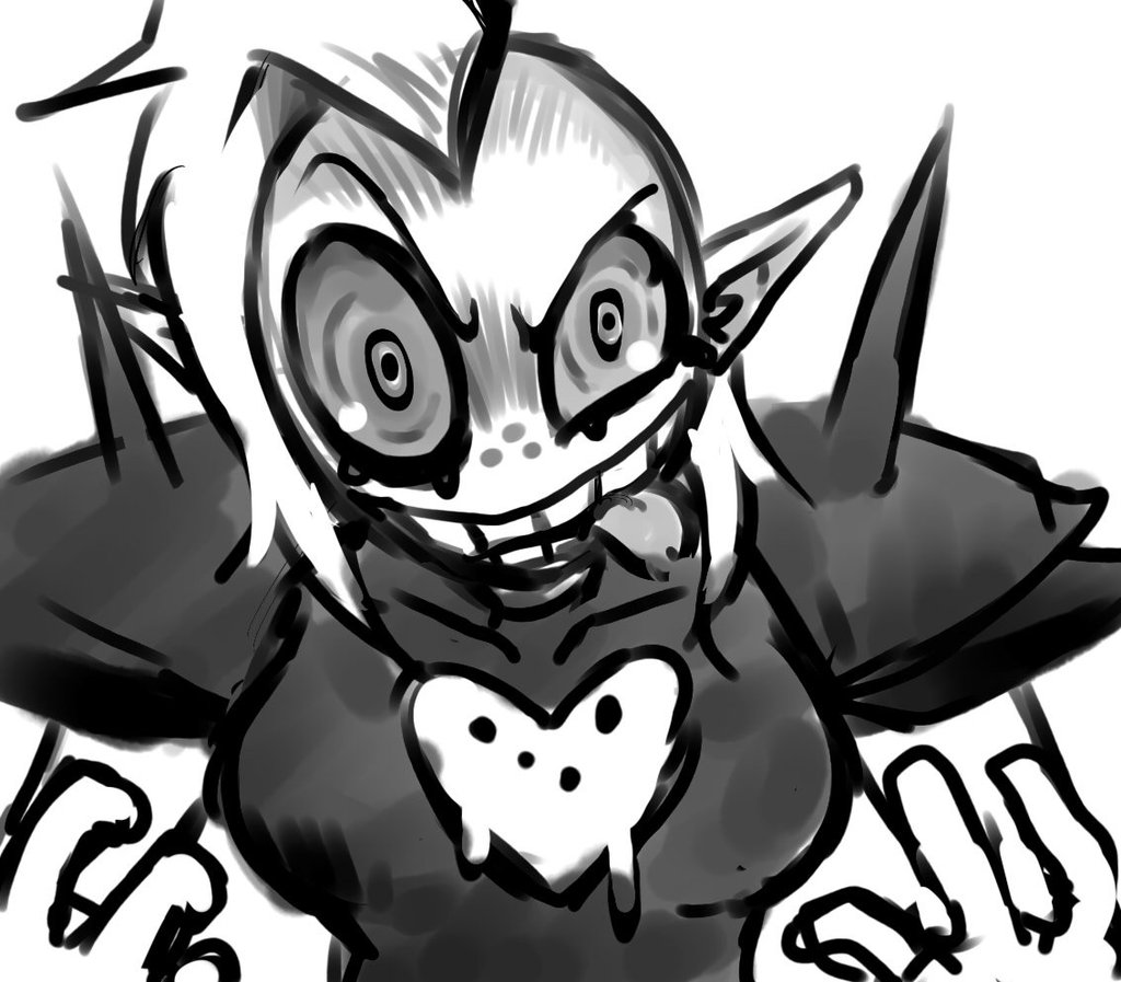 alien alien_humanoid breasts clothed clothing disney eyebrows female fingers freckles hair humanoid humanoid_pointy_ears itimu looking_at_viewer lord_dominator monochrome noseless not_furry solo teeth tongue tongue_out topwear wander_over_yonder