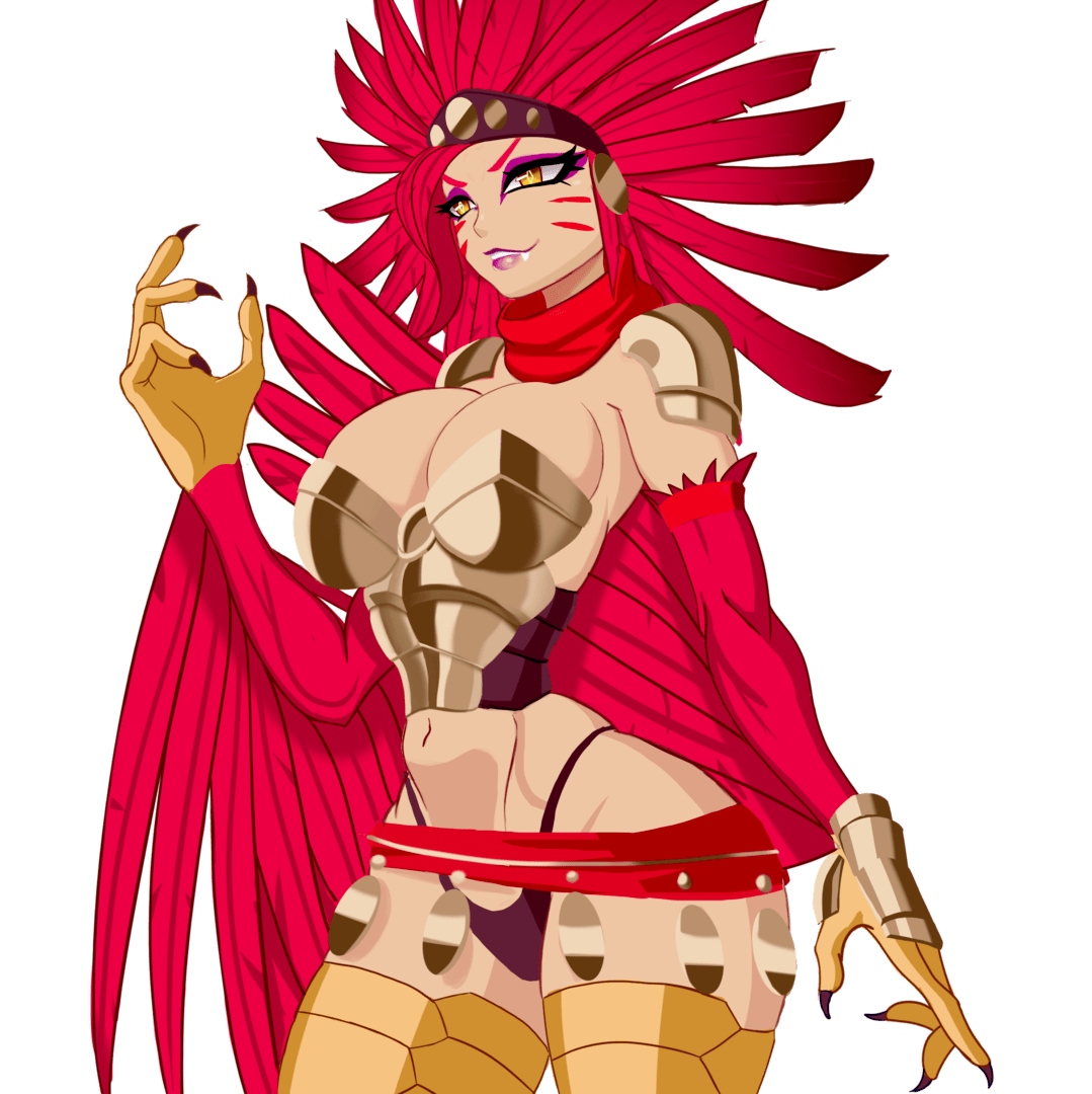 1girl animal_hands armor bare_shoulders bird_legs black_panties boobplate breastplate breasts claws cleavage corruption_of_champions_2 dclzexon facial_mark fang feather_hair feathered_wings feathers harpy headband highleg highleg_panties large_breasts lips long_hair microskirt midriff monster_girl navel non-web_source official_art panties plate_armor red_feathers red_hair red_scarf red_skirt red_wings scarf skirt solo swept_bangs tan transparent_background underwear winged_arms wings yellow_eyes zhara_(corruption_of_champions)