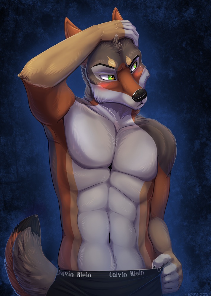 anthro armpits blush boxers_(clothing) canine clothing coyote kyma mammal muscular ochropus underwear