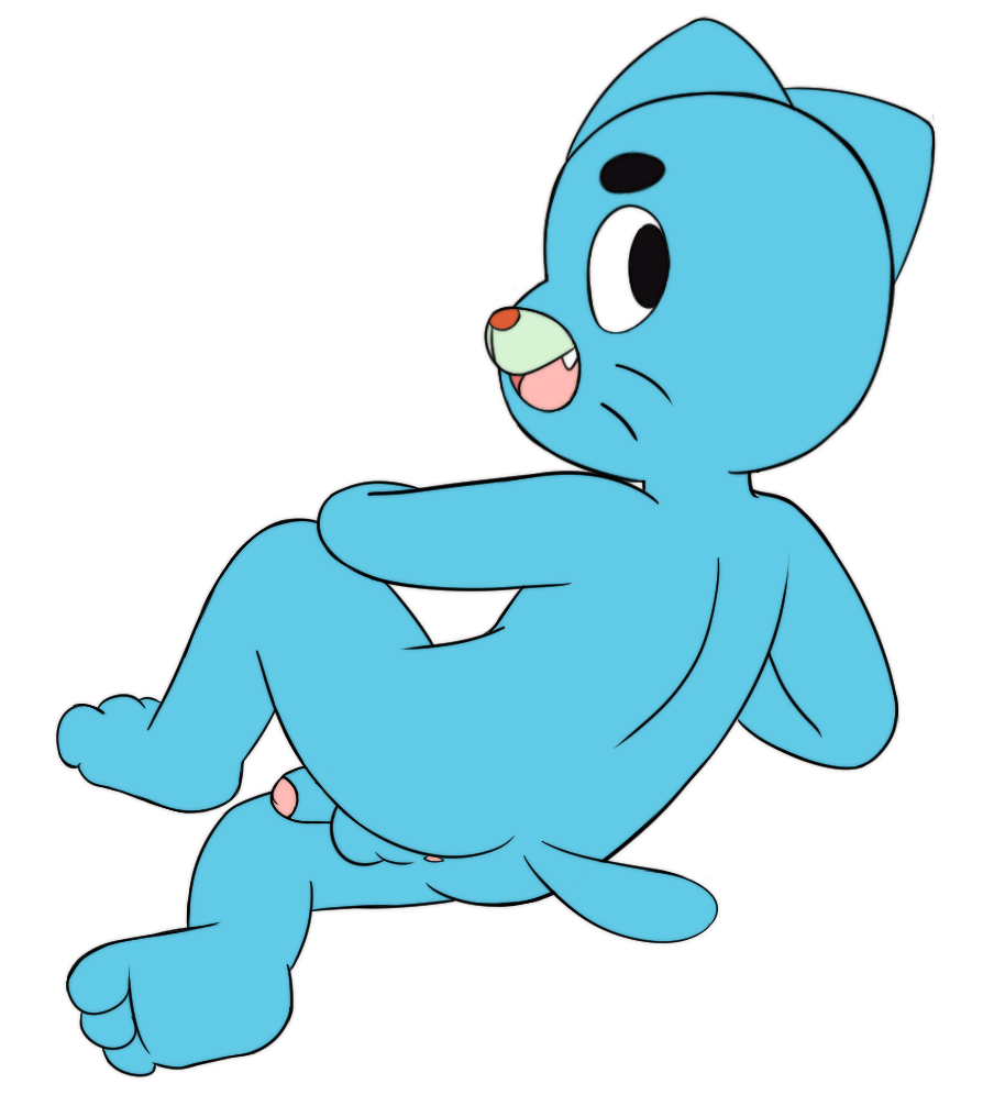 anthro anus backsack balls boxtop butt cartoon_network cat cub cute_fangs feline flaccid flat_colors gumball_watterson looking_at_viewer looking_back lying mammal nude on_side open_mouth penis perineum rear_view smile the_amazing_world_of_gumball uncut whiskers young