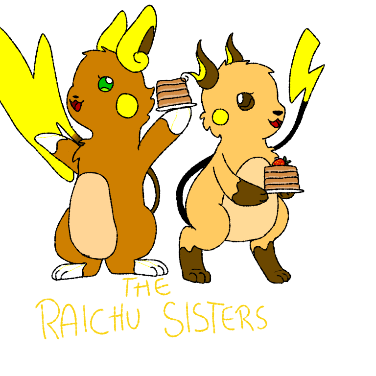 alolan_raichu female food ivysaurite nintendo pancake pok&eacute;mon raichu raichu_sisters sibling simple_background sisters video_games white_background