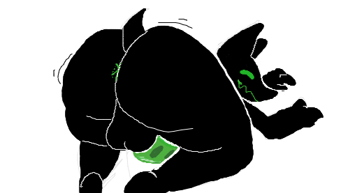 all_fours anthro anus big_butt black_body butt genitals green_anus green_eyes green_penis kneeling looking_at_viewer low_res male motion_lines penis presenting sil_(squishy) simple_background smile solo squishy_(artist) teeth thick_thighs white_background