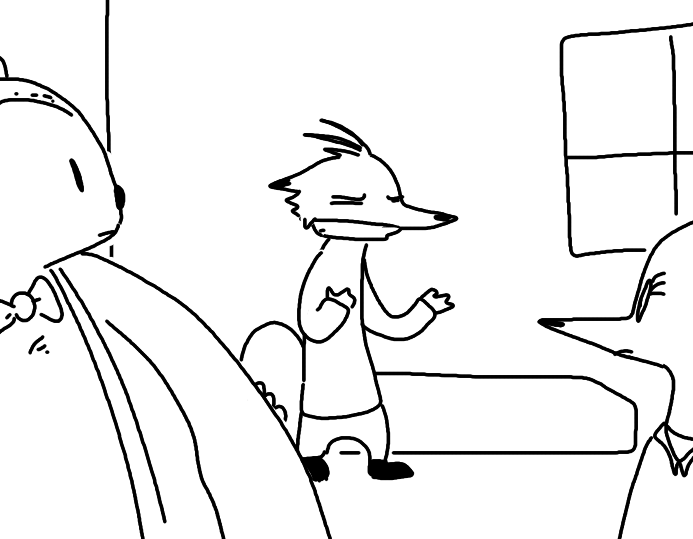 ambiguous_gender anthro bear bed canine charlie_(weaver) clothed clothing comic disney eyes_closed fan_character female fox group looking_back mammal monochrome necktie pack_street story story_in_description the_weaver window zootopia