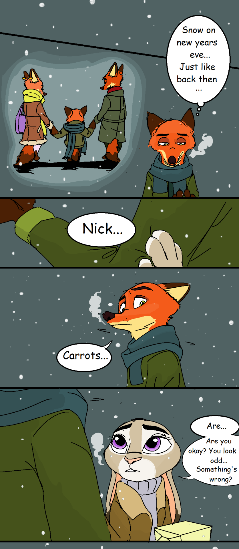 2017 anthro asestrada157 canine clothed clothing comic disney female fox fur judy_hopps lagomorph male mammal nick_wilde rabbit winter zootopia