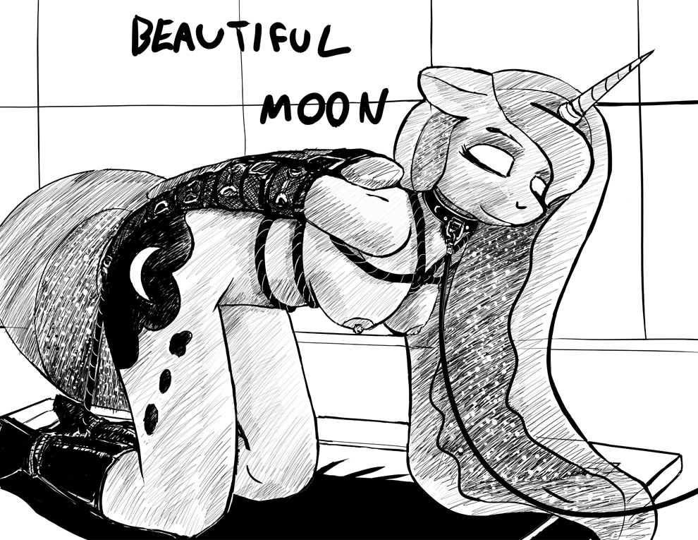 anthro arm_binder bdsm bondage boots bound breasts clothing collar cutie_mark female footwear friendship_is_magic hanging_breasts kneeling leaning leaning_forward leash my_little_pony nude princess_luna_(mlp) rope rope_bondage solo warskunk_(artist)