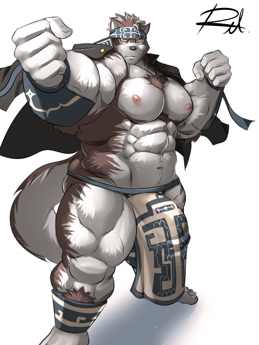 anthro bulge canine clothing horkeukamui loincloth male mammal muscular reclamon solo tokyo_afterschool_summoners wolf