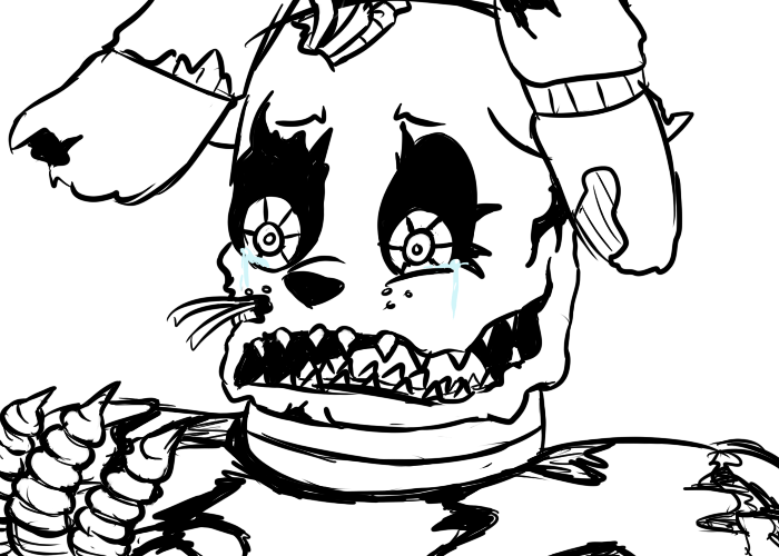 2015 animatronic anthro black_and_white crying exposed_endoskeleton five_nights_at_freddy's five_nights_at_freddy's_4 inkyfrog lagomorph machine male mammal monochrome nightmare_bonnie_(fnaf) rabbit robot sad sharp_teeth simple_background solo tears teeth video_games white_background