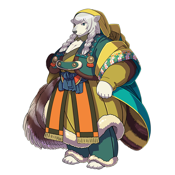 alpha_channel anthro bamuba barefoot bear big_breasts breasts cleavage clothed clothing female huge_breasts mammal official_art pigtails polar_bear simple_background solo transparent_background unknown_artist wander_crown
