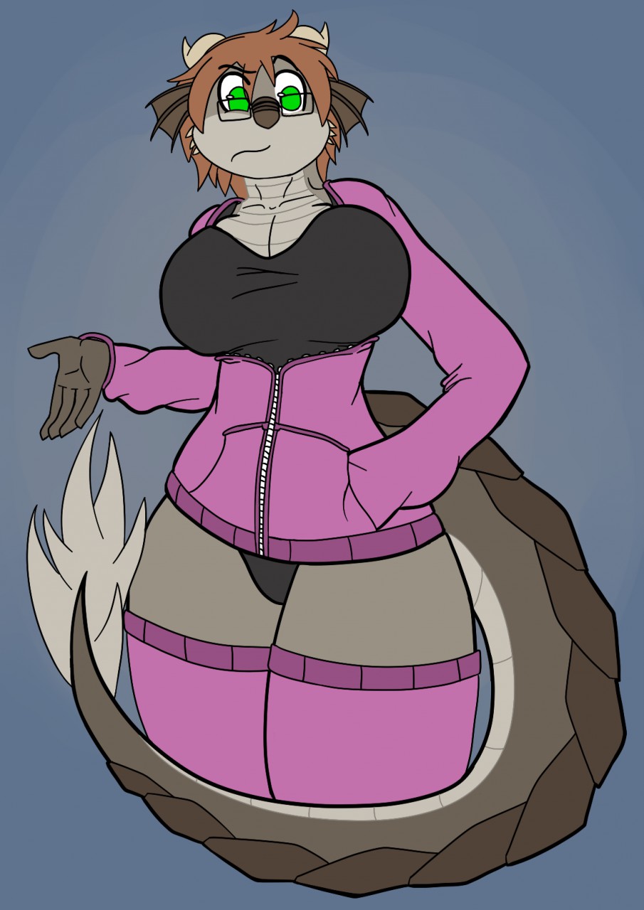 anthro auradragon12 breasts canine cleavage clothed clothing connor dragon eyewear female glasses hoodie hybrid invalid_tag legwear male_to_female mammal panties stockings thong underwear what_you_lookin_at wide_hips wolf