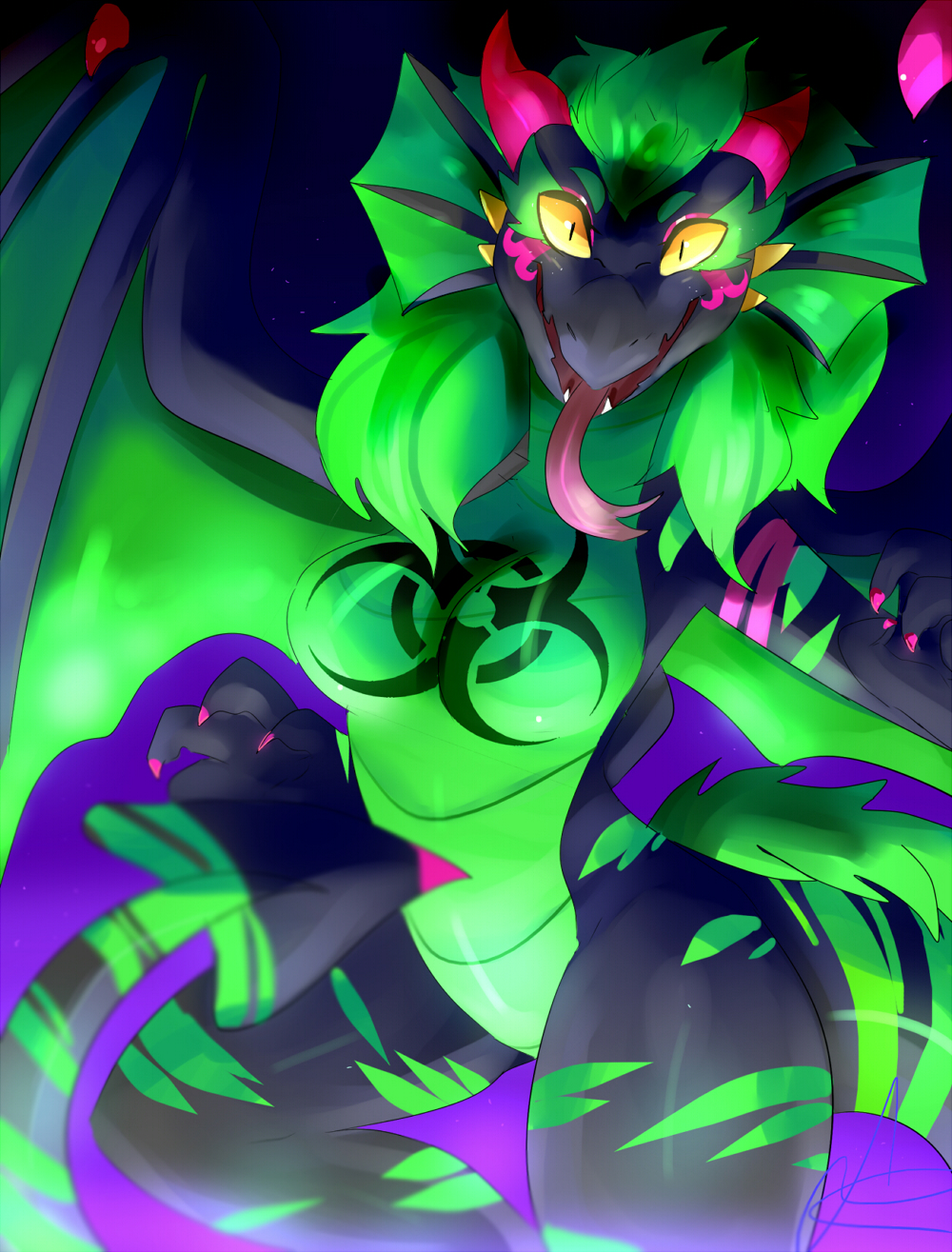 amethystdust anthro breasts dragon featureless_breasts female looking_at_viewer nude solo tongue tongue_out