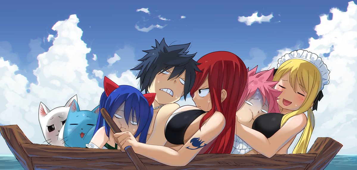 3boys 4girls blonde_hair breasts charle_(fairy_tail) erza_scarlet fairy_tail gaston18 gray_fullbuster happy_(fairy_tail) large_breasts long_hair lucy_heartfilia multiple_boys multiple_girls natsu_dragneel red_hair tagme wendy_marvell