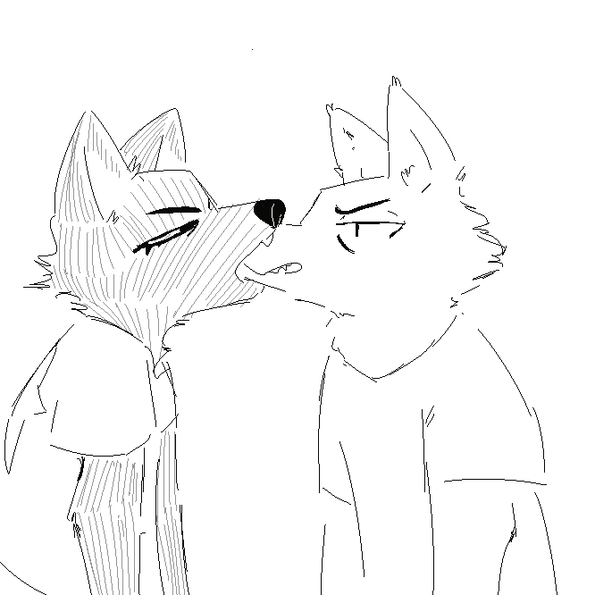 al_(weaver) anthro betty_(weaver) canine clothed clothing disney duo female fur half-closed_eyes male mammal monochrome nom pack_street replytoanons simple_background teeth white_background wolf zootopia