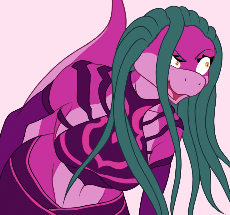 anthro clothing cosplay female green_hair hair juri lizard reptile sarcolopter scalie sharon simple_background yellow_eyes