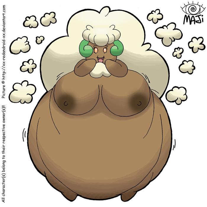 2012 anthro anthrofied areola belly big_belly big_breasts biped breasts brown_fur cotton covering_mouth covering_own_mouth female flora_fauna fur huge_breasts looking_at_viewer nintendo nipples obese open_mouth open_smile orange_eyes overweight overweight_female plant pok&eacute;mon pok&eacute;morph shaking simple_background smile solo standing tongue url video_games watermark whimsicott wide_hips xx-redandroid-xx