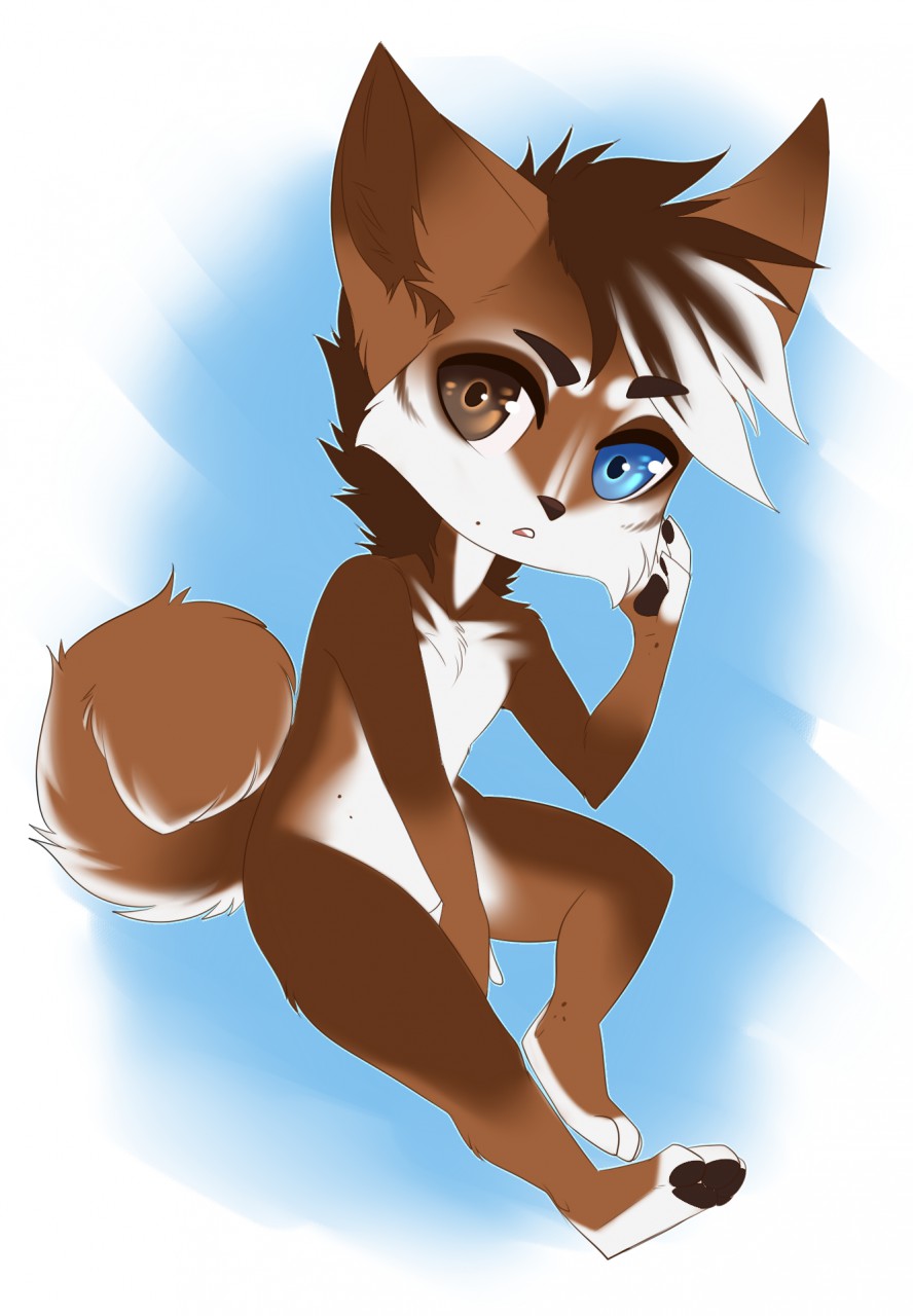 aimi anthro canine chibi featureless_crotch fur hair looking_at_viewer male mammal nude simple_background solo