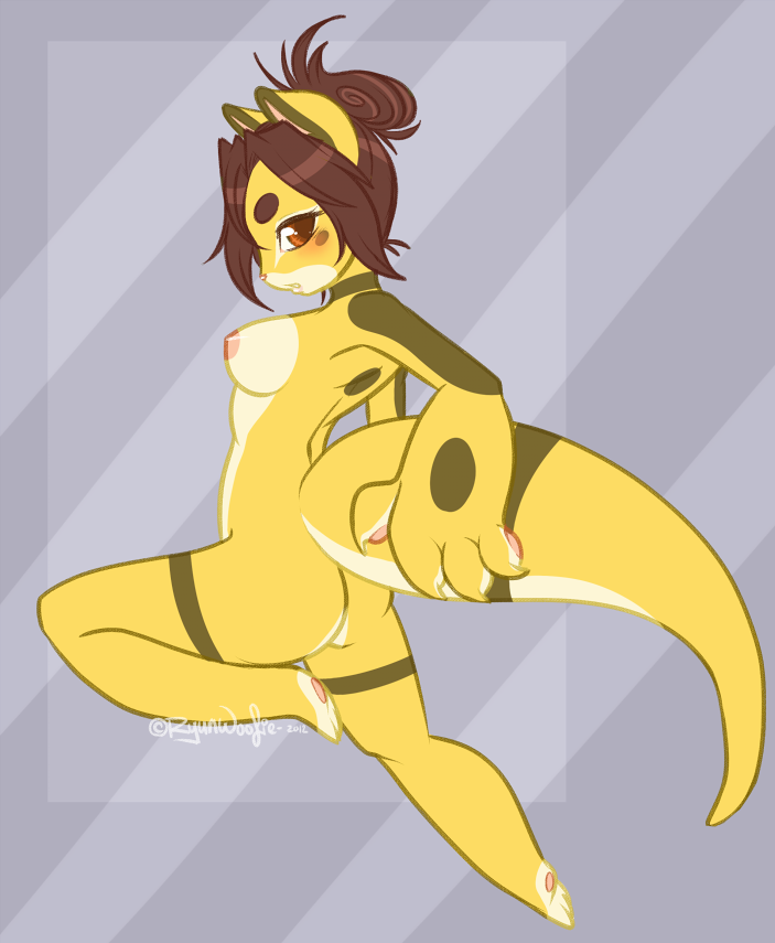 2012 anthro blush breasts brown_hair carret female fur hair mammal nipples nude ryunwoofie sam_(ashnar) solo yellow_fur