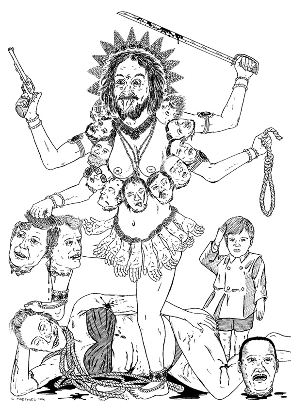 blood charles_manson deity gabe_martinez gun hand_belt head_necklace john_f_kennedy john_f_kennedy_jr. kali line_art martin_luther_king_jr martin_luther_king_jr. martin_the_satanic_raccoon noose plain_background psycho_killer ranged_weapon revolver robert_f_kennedy rule_63 sword tongue unknown_artist weapon where_is_your_god_now white_background young