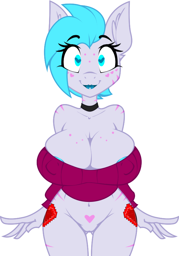 &lt;3 areola blue_eyes blue_hair blue_lipstick bottomless breasts choker cleavage clothed clothing dawny_(oc) equine fan_character freckles hair horse hybrid jrvanesbroek lipstick makeup mammal my_little_pony nipple_bulge nipples pony pussy solo sweater thigh_gap wide_hips zebra