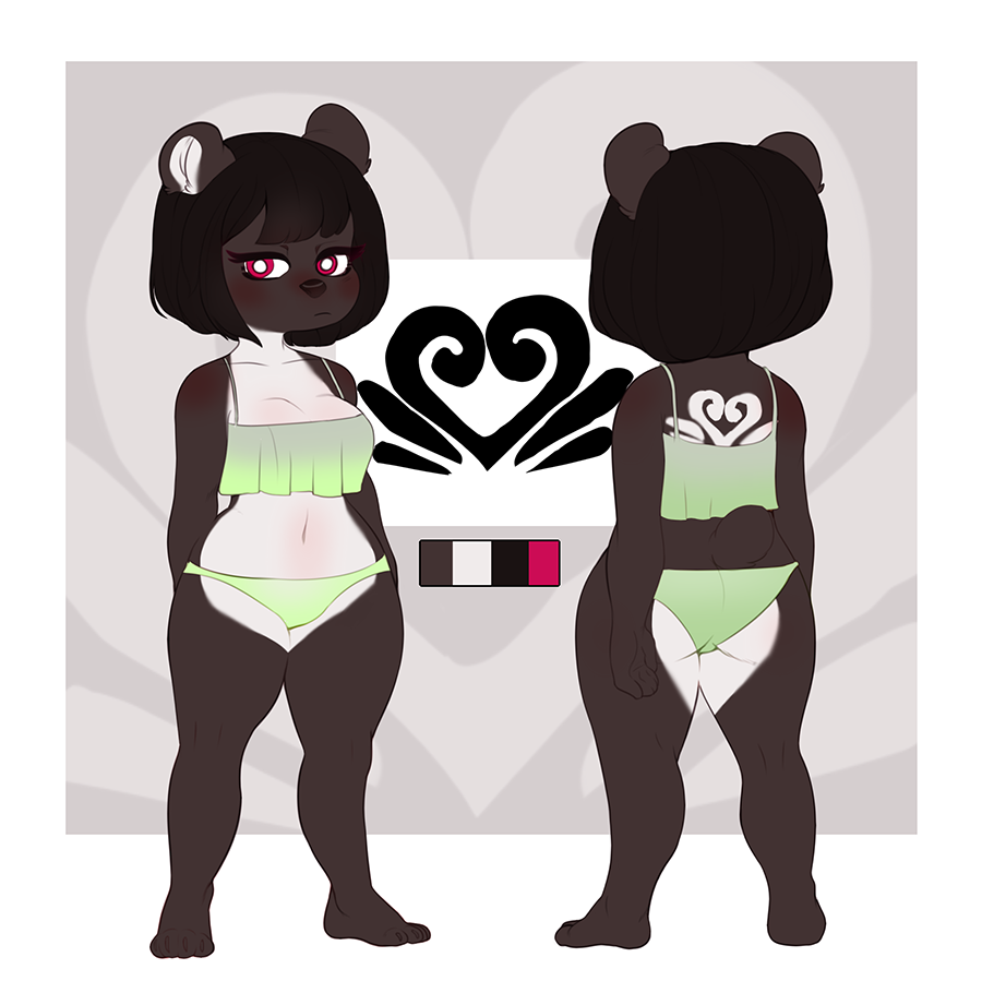 anthro bear bikini blush breasts clothing female higgyy looking_at_viewer mammal model_sheet panda solo standing swimsuit