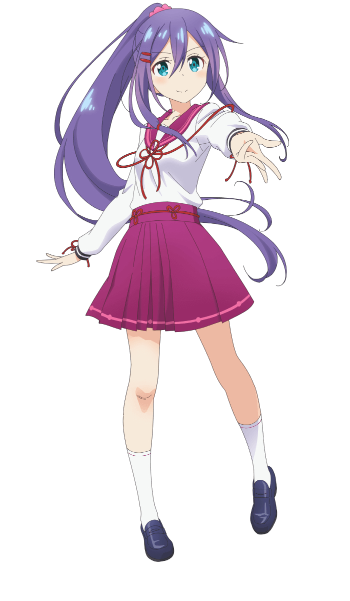 hakone_saya long_hair official_art ponytail purple_hair seifuku thigh-highs violet_eyes