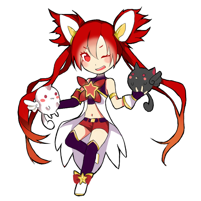 1girl alternate_costume alternate_hair_color alternate_hairstyle elbow_gloves jinx_(league_of_legends) kuro_(league_of_legends) league_of_legends long_hair magical_girl shiro_(league_of_legends) star_guardian_jinx thighhighs tied_hair twintails very_long_hair wink