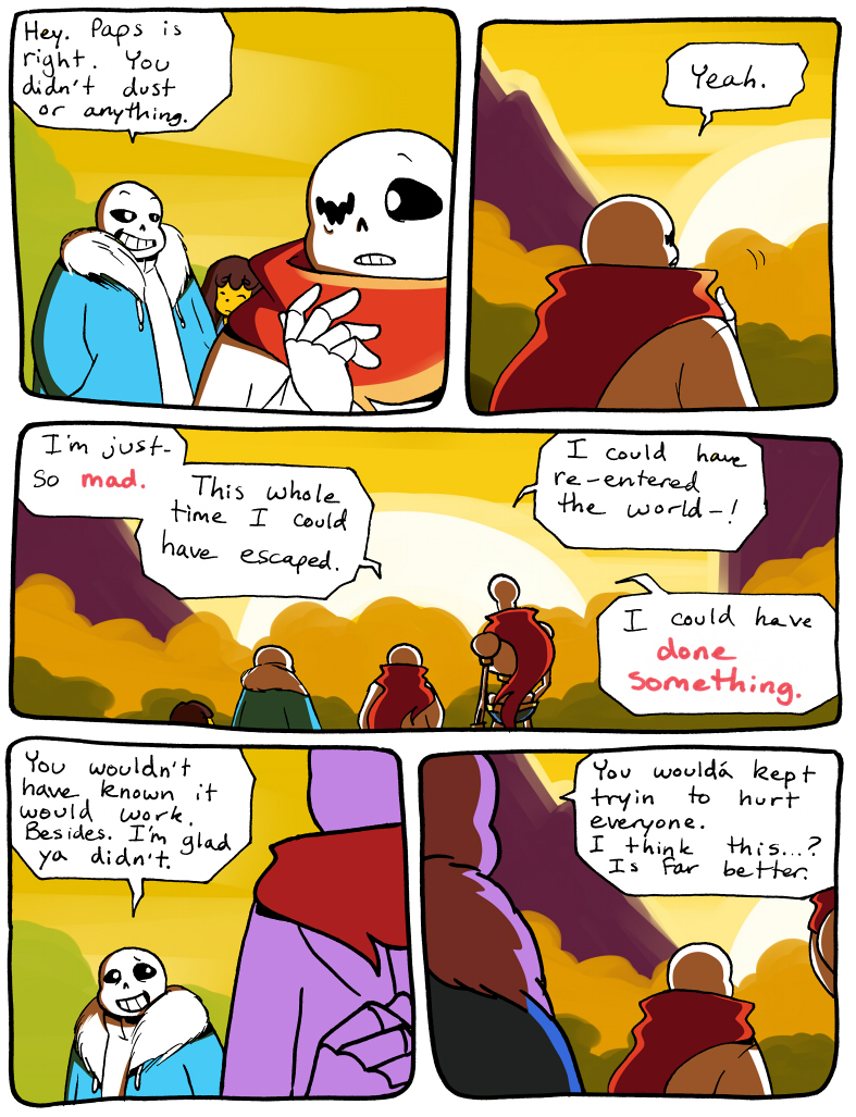 aftertale animated_skeleton bone comic group human loverofpiggies mammal not_furry papyrus_(undertale) protagonist_(undertale) sans_(undertale) skeleton sun text undead undertale video_games