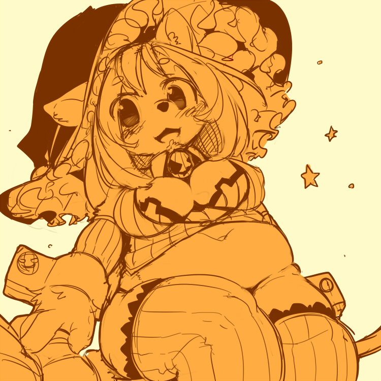 2013 anthro breasts broom canine cleavage clothed clothing dog female hair halloween hat holidays kemono kishibe legwear magic_user mammal monochrome open_mouth orange_theme overweight simple_background sketch slightly_chubby solo star thick_thighs thigh_highs witch witch_hat