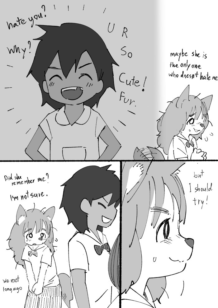 anthro biped canine child clothing comic cub dialogue digital_media_(artwork) english_text female fox fur_(theterm) human mammal monochrome night_(theterm) school_uniform text theterm uniform young