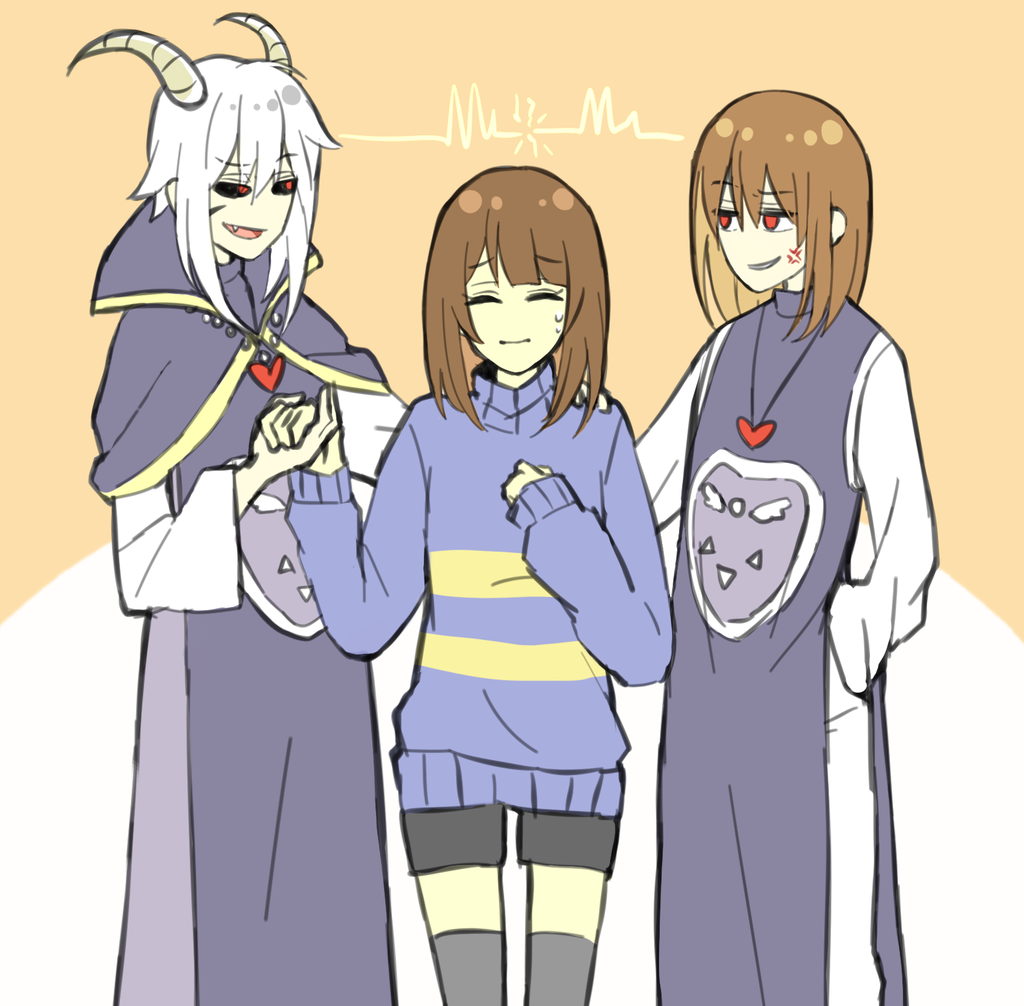 asriel_dreemurr boss_monster caprine chara_(undertale) clothed clothing colored female fur goat human male mammal protagonist_(undertale) smile standing undertale video_games