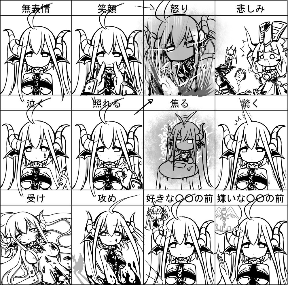 ahoge armor aura blood broken_armor censored chain chibi collar convenient_censoring empty_eyes expressionless expressions fingersmile forced_smile frostmourne greyscale horns hungry jewelry kel'thuzad marker minigirl monochrome mouth_pull multiple_views nefarian personification skull table tears thought_bubble translation_request warcraft world_of_warcraft