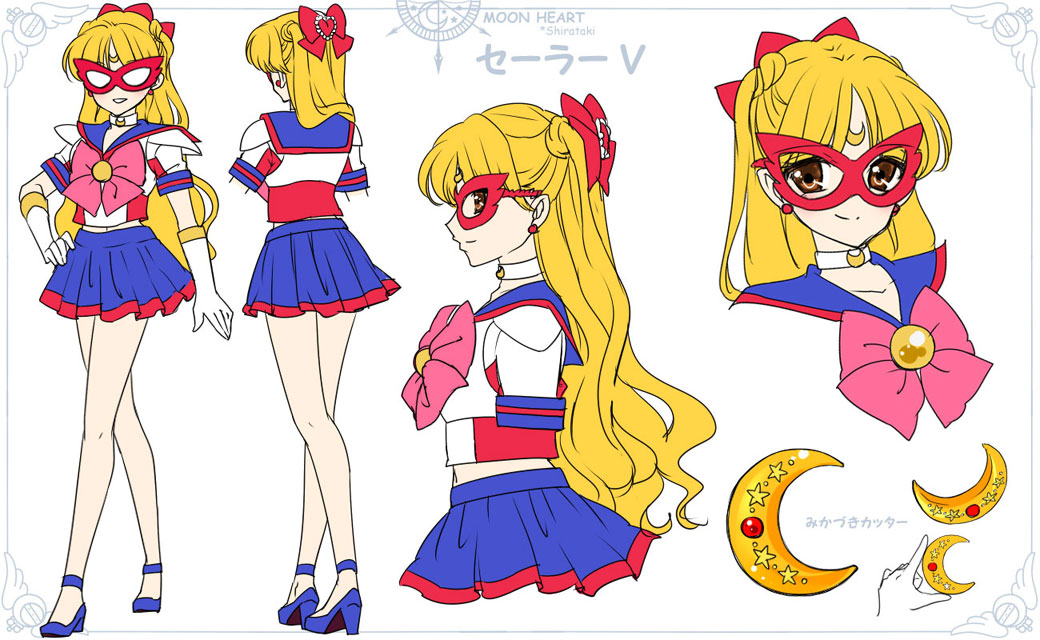 aino_minako alternate_eye_color artist_name bare_legs bishoujo_senshi_sailor_moon blonde_hair blue_footwear blue_sailor_collar blue_skirt bow brooch brown_eyes character_name character_sheet choker elbow_gloves full_body gloves hair_bow half_updo jewelry long_hair looking_at_viewer magical_girl mask multiple_persona multiple_views pink_bow pleated_skirt pretty_guardian_sailor_moon profile red_bow sailor_collar sailor_senshi_uniform sailor_v shirataki_kaiseki shoes skirt smile standing strappy_heels turnaround two_side_up white_background white_choker white_gloves
