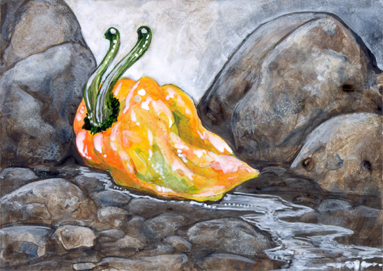 ambiguous_gender feral food gastropod hybrid pepper_(food) slime slug solo story story_in_description ursula_vernon